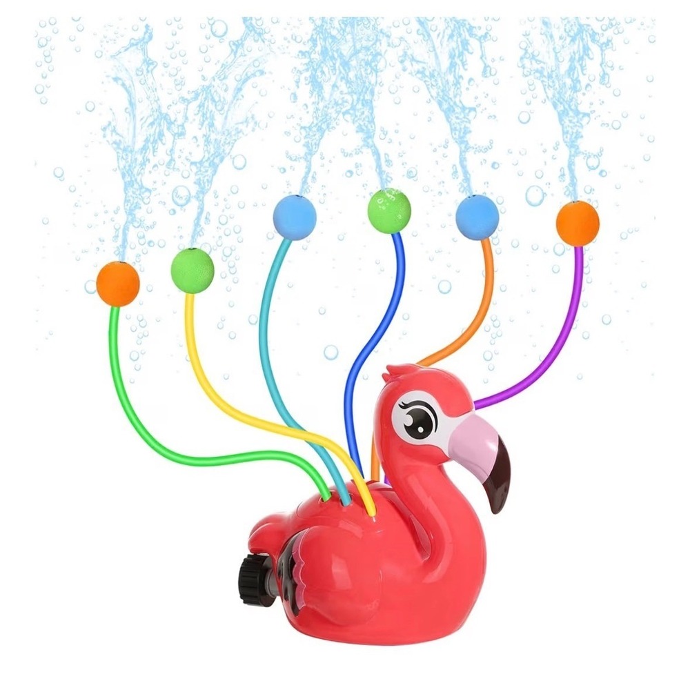 Flamingo Kids Water Sprinkler Outdoor Yard Toy with 6‎ Wiggle Tubes Pink